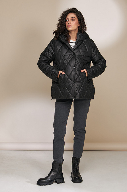 Трендова стьобана куртка для вагітних на кнопках з бічним розширювачем L Noa Юла Мама Чорний Кривий Ріг - фото 1
