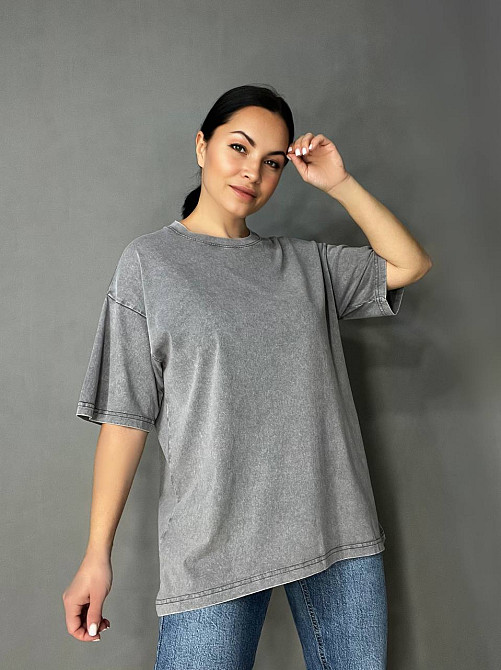 Футболка жіноча A-N 48020 базова оверсайз подовжена вільний крій варена тай дай one size, сірий, one Одеса - фото 5