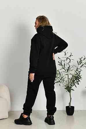 Жіночий прогулянковий костюм: худі та штани батал у спортивному стилі тринитка на флісі Чорний, 52/54 Одеса