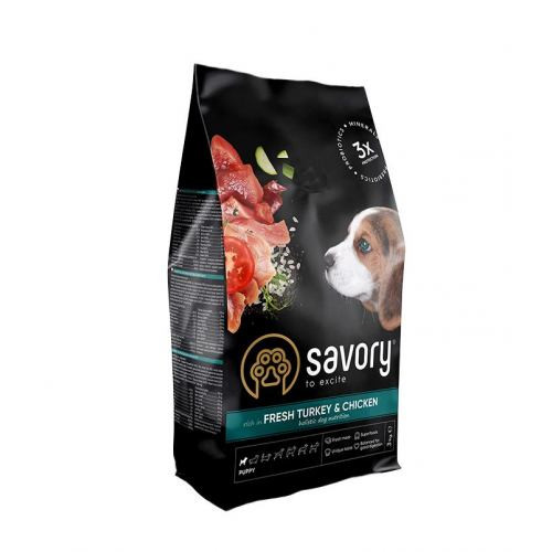 Корм сухий Savory Puppy rich in Fresh Turkey and Chicken для цуценят всіх порід зі свіжою індичкою і куркою 3 кг Київ - фото 1