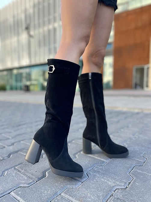 Чоботи жіночі зимові з натуральної замші на підборах чорні / Чоботи замшеві на зиму р. 37, 38 2 Коломыя - изображение 8