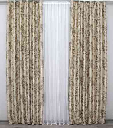 Комплект готовых штор VR-Textil Блэкаут Лилия № 074ш(Б) Бежевый с кофейным 100х270 см 2шт (31-267) Киев
