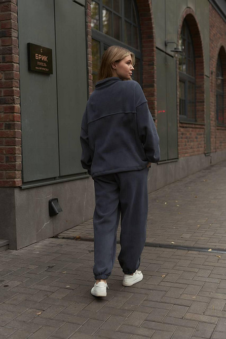 Женский теплый прогулочный костюм двойка двусторонний полар флис Графит Одесса - изображение 4