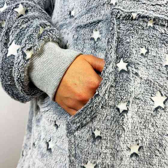 Толстовка плед з капюшоном, що світиться вночі, Stars Dream Зірки, Сірий / Теплий флісовий худі з зірками Київ