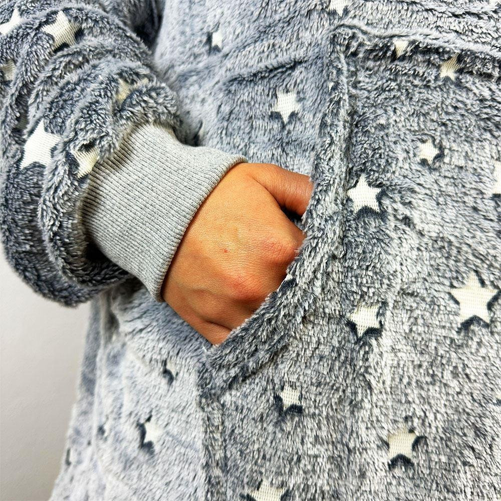 Толстовка плед з капюшоном, що світиться вночі, Stars Dream Зірки, Сірий / Теплий флісовий худі з зірками Київ - фото 3