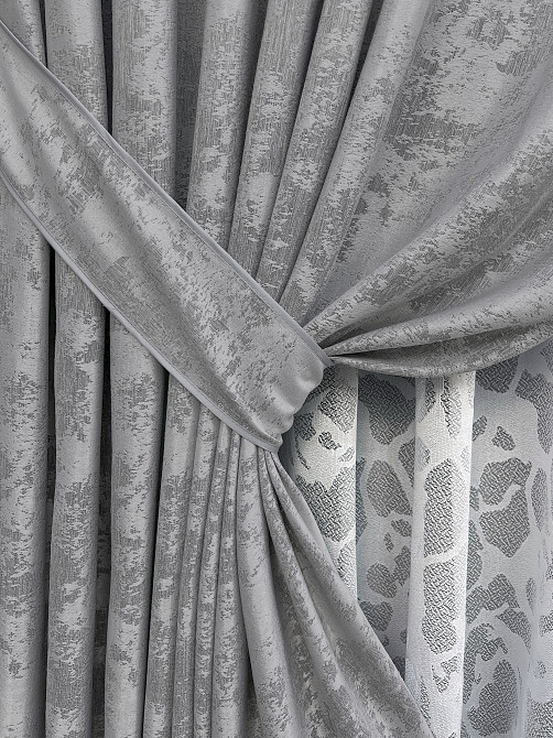 Комплект штор VR-Textil Жакард Мармур 200х270 2шт і Тюль 500х270 1668ш-1529т Сірий з білим 71-183/6 Київ - фото 4