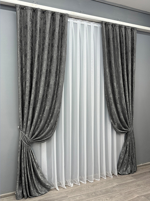 Комплект готових штор VR-Textil Жакард Sultan XO № 1123ш Графітовий 200х290 см 2 шт (32-293) Київ - фото 3