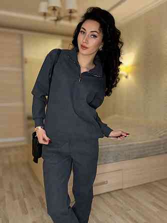 Жіночий теплий костюм-двійка: кофта та штани вельвет на щільному флісі Графіт, 50/52 Одеса