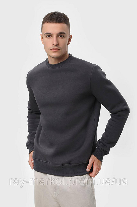 Світшот чоловічий базовий утеплений RAY BASIC темно-сірий (U0301M-Dark Grey) XL, Демісезонна, Тринитка з начосом (на флісі) Київ - фото 2