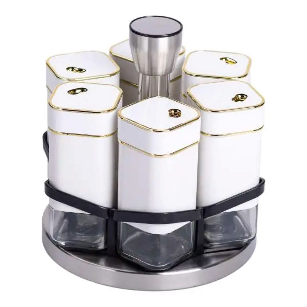 Yiwu Набір для спецій 6 ємностей карусель для приправ на підставці Білий HP-1314 Коломия - фото 2