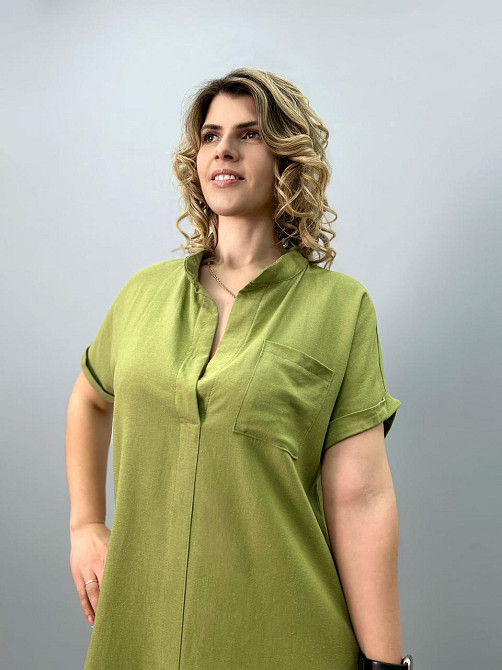 Женская льняная туника большого размера Inga 50-52, Хаки Киев - изображение 3