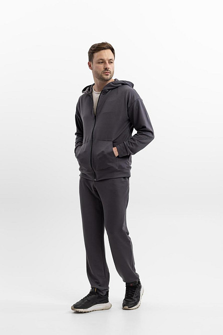 Модный графитовый костюм унисекс на молнии с карманами из хлопка для дома и прогулок Львов - изображение 7