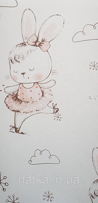 Шпалери флізелінові еко Rasch Kids World II 0.53х10 дитячі зайчики балерини хмари рожеві на білому Київ - фото 1