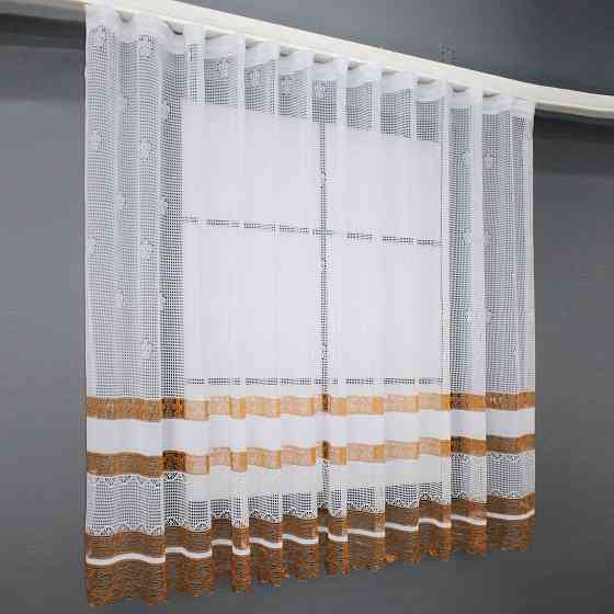 Тюль сетка VR-Textil Juli № 890т Арка на кухню цвет белый с светло-коричневым 400х150 см (53-0008) Киев