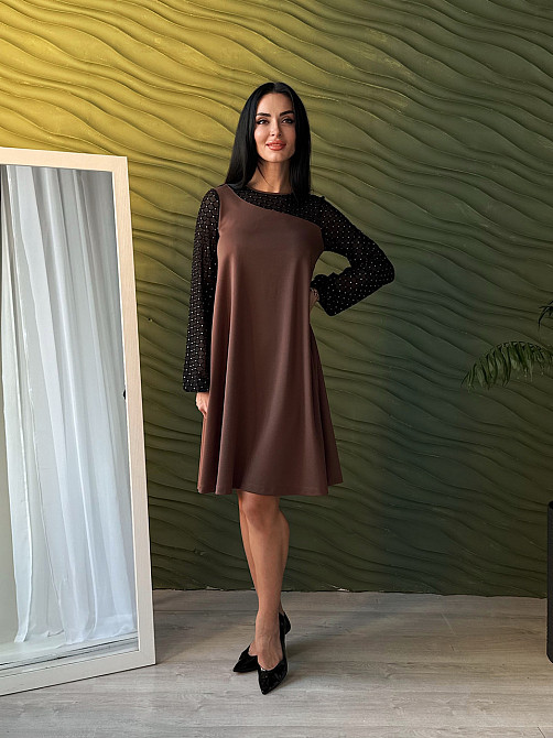 Вечірня сукня з прозорими рукавами Sofira 54-56, Шоколадний Київ - фото 3