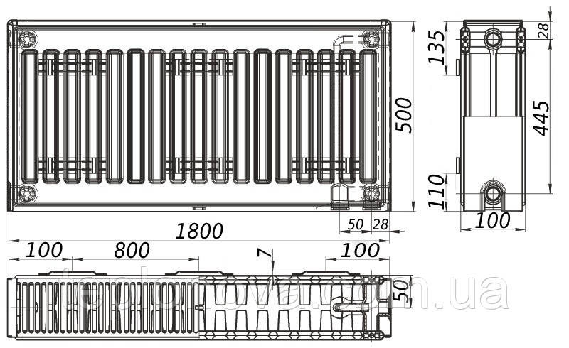 Радиатор стальной панельный KALITE 22 низ/справа 500х1800 (без INNER) Черновцы - изображение 3
