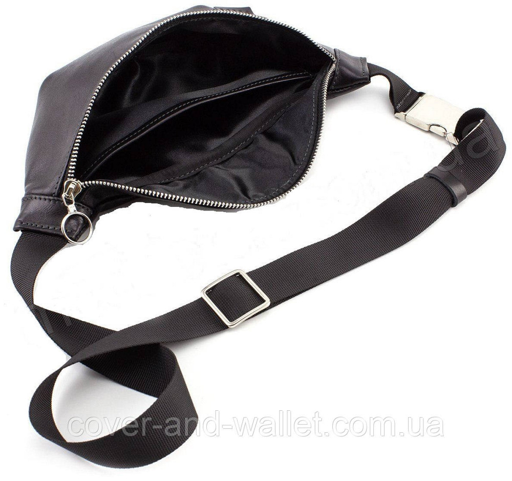 Чёрная сумка бананка на пояс среднего размера из итальянской кожи Grande Pelle 741610 Киев - изображение 7