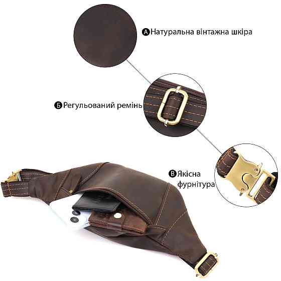 Удобная сумка-бананка для мужчин из натуральной винтажной кожи Shvigel 23121 Коричневый Киев