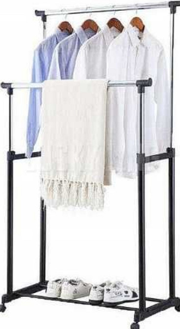 Зручна подвійна вішалка телескопічна стійка Стойка двойная для одежды. Харків - фото 4