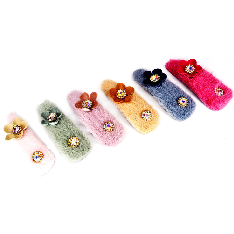 Затискач-хлопушка для волосся "Хутро з прикрасою" 1200-195, 6 штук Вінниця - фото 1