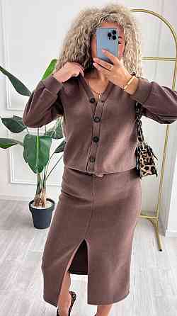 Женский невероятный костюм кардиган+юбка ангора вязка на трикотаже Шоколад, 50/52 Одесса