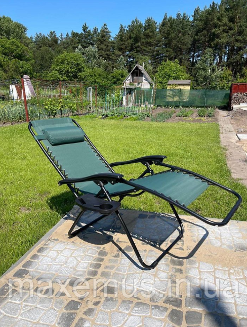 Шезлонг лежак раскладной прочный садовое кресло Bonro SP-167A для сада и дома отдыха на природе зеленый Мостиска - изображение 1