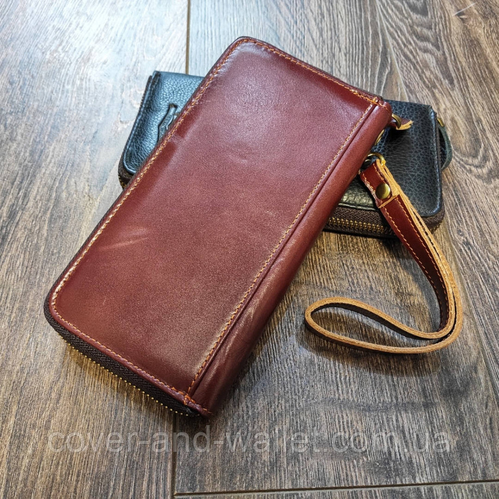 Стильний чоловічий шкіряний гаманець на одну блискавку бордового кольору Wedis Київ - фото 2