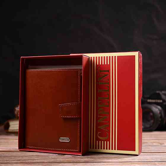 Привабливий вертикальний чоловічий гаманець середнього розміру з натуральної гладкої шкіри CANPELLINI 21858 Коричневий Київ