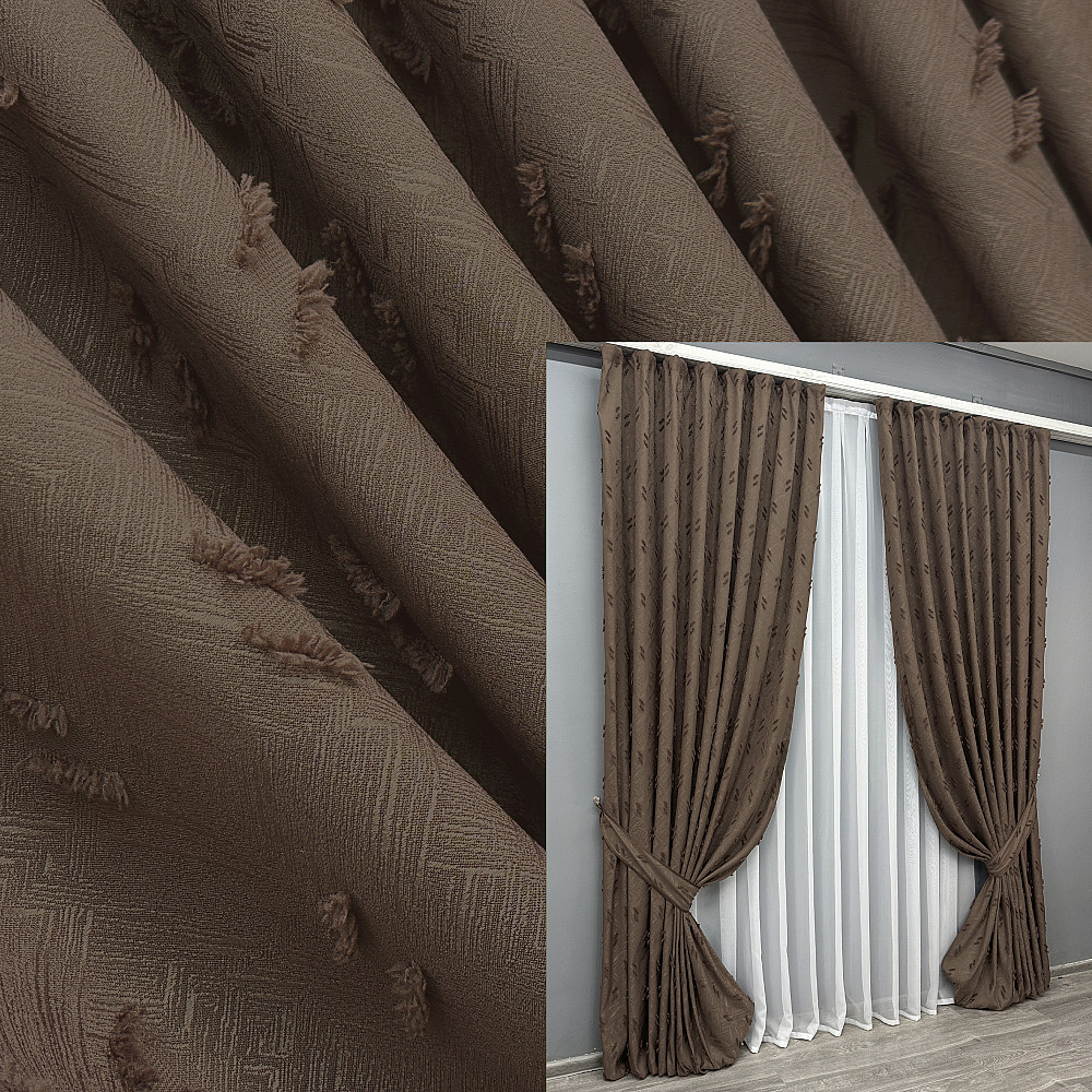 Комплект штор VR-Textil Лен Букле № 1891ш Коричневый 100х290 см 2 шт (31-0082) Киев - изображение 1