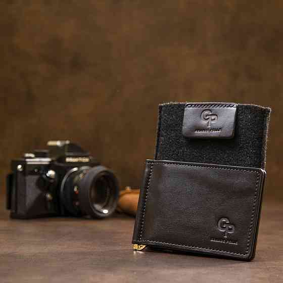 Чоловічий шкіряний затиск для грошей Чорний (GRANDE PELLE) Київ