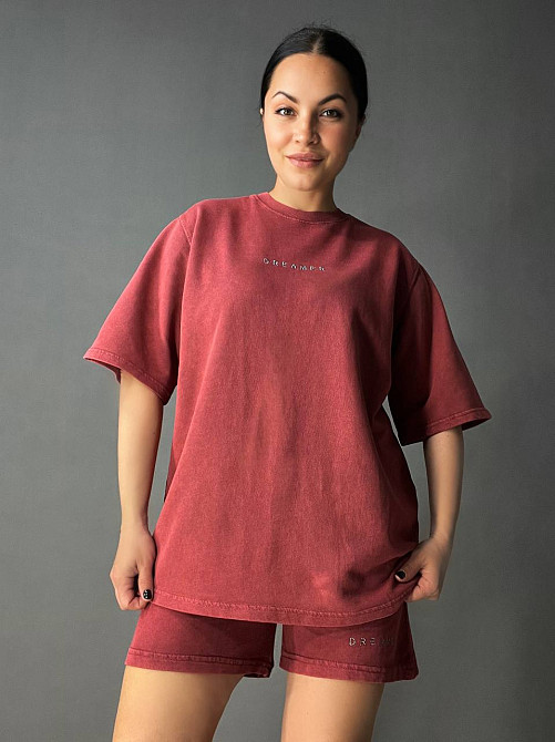 Костюм женский Pepper&mint 25-02 вареный тай-дай футболка и шорты с вышивкой бордовый, бордовый, M Киев - изображение 6