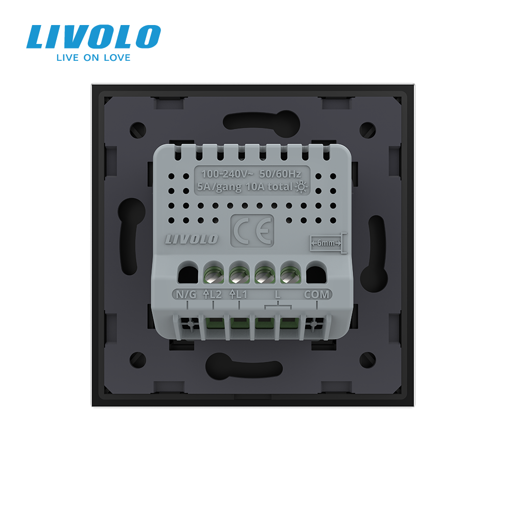 LIVOLO Сенсорний вимикач LIVOLO, 2-сенсорний, чорний матовий скляний, 5А 230В, без нейтралі Коломия - фото 4