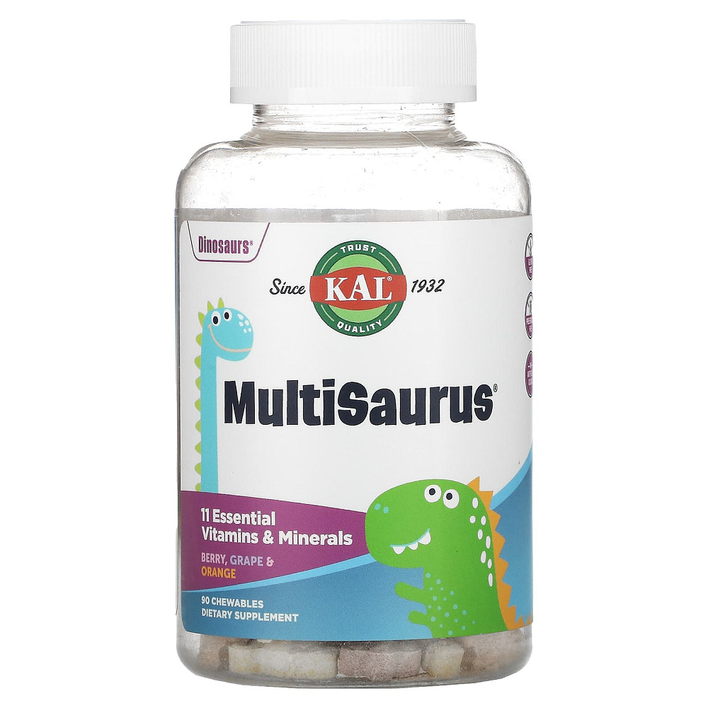 Мультивітаміни та мінерали для дітей (MultiSaurus Vitamins and Minerals Dinosaurs) 90 жувальних цукерок зі смаком ягід, апельсину та винограду Київ - фото 1