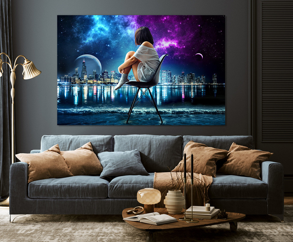 Картина холст в гостиную / спальню   Дівчина в нічному місті   MLP_347 90х180см Киев - изображение 3