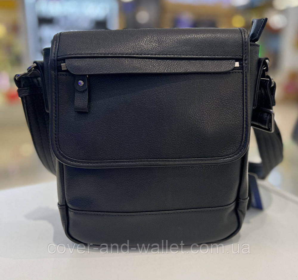 Оригинальная мужская сумка на плечо из натуральной черной кожи с навесным клапаном ST 7008 Киев - изображение 4