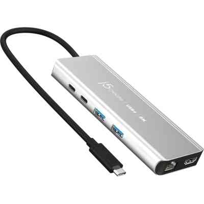 Концентратор J5create USB-С 6-in-1 2xUSB 3.2 + USB-C PD 100W + USB-C + HDMI 8K + RJ45 2.5Gbps aluminum (JCD403-N) Винница