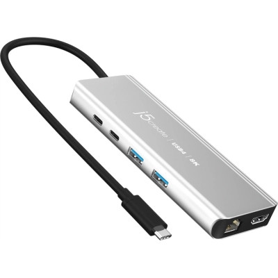 Концентратор J5create USB-С 6-in-1 2xUSB 3.2 + USB-C PD 100W + USB-C + HDMI 8K + RJ45 2.5Gbps aluminum (JCD403-N) Винница - изображение 1