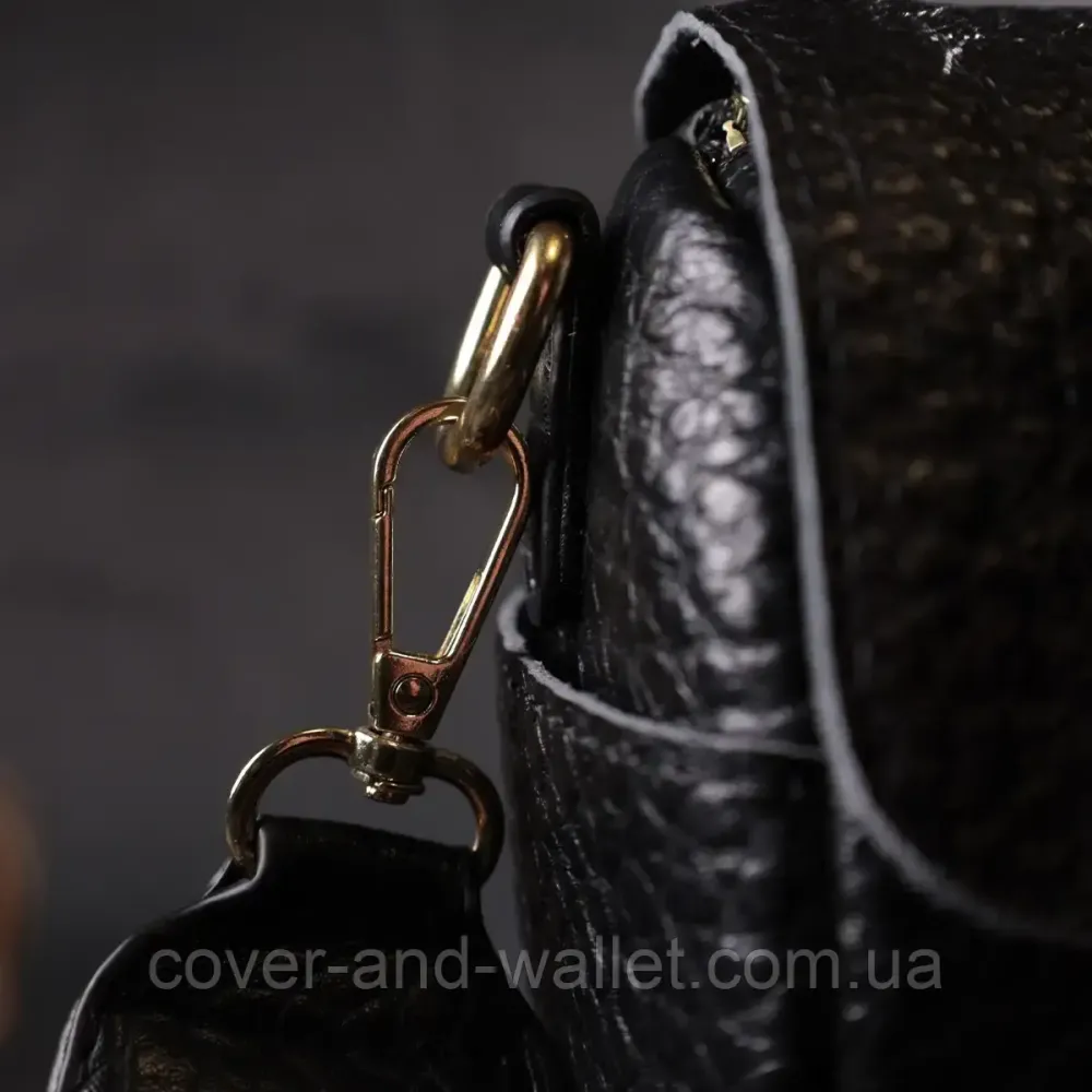 Компактна жіноча шкіряна сумка чорного кольору Київ - фото 8