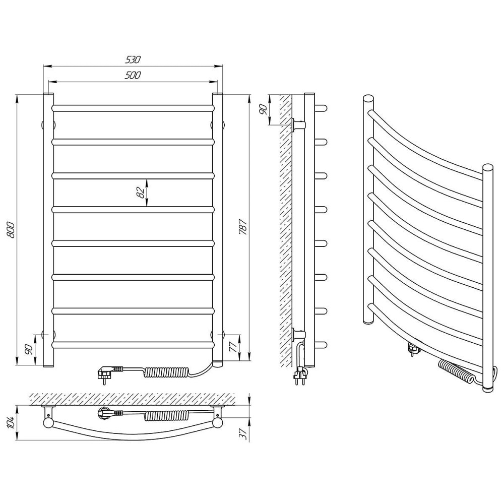 Електричний полотенцесушитель Laris Зебра Класик ЧК8 500Х800 Е білий Київ - фото 6