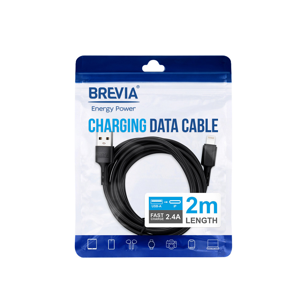 Кабель Brevia USB to Lightning 2,4A 2м, чорний ZIP (51200BULZ1) Львів - фото 4