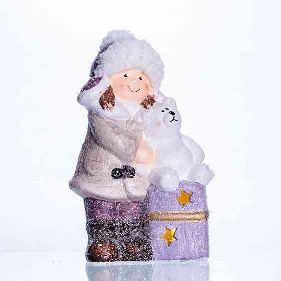 Новорічна фігурка з підсвіткою Дівчинка з ведмежам із фарфору 12×7×20 (см) новорічний декор для дому, квартири на подарунок CR-5-5 Київ