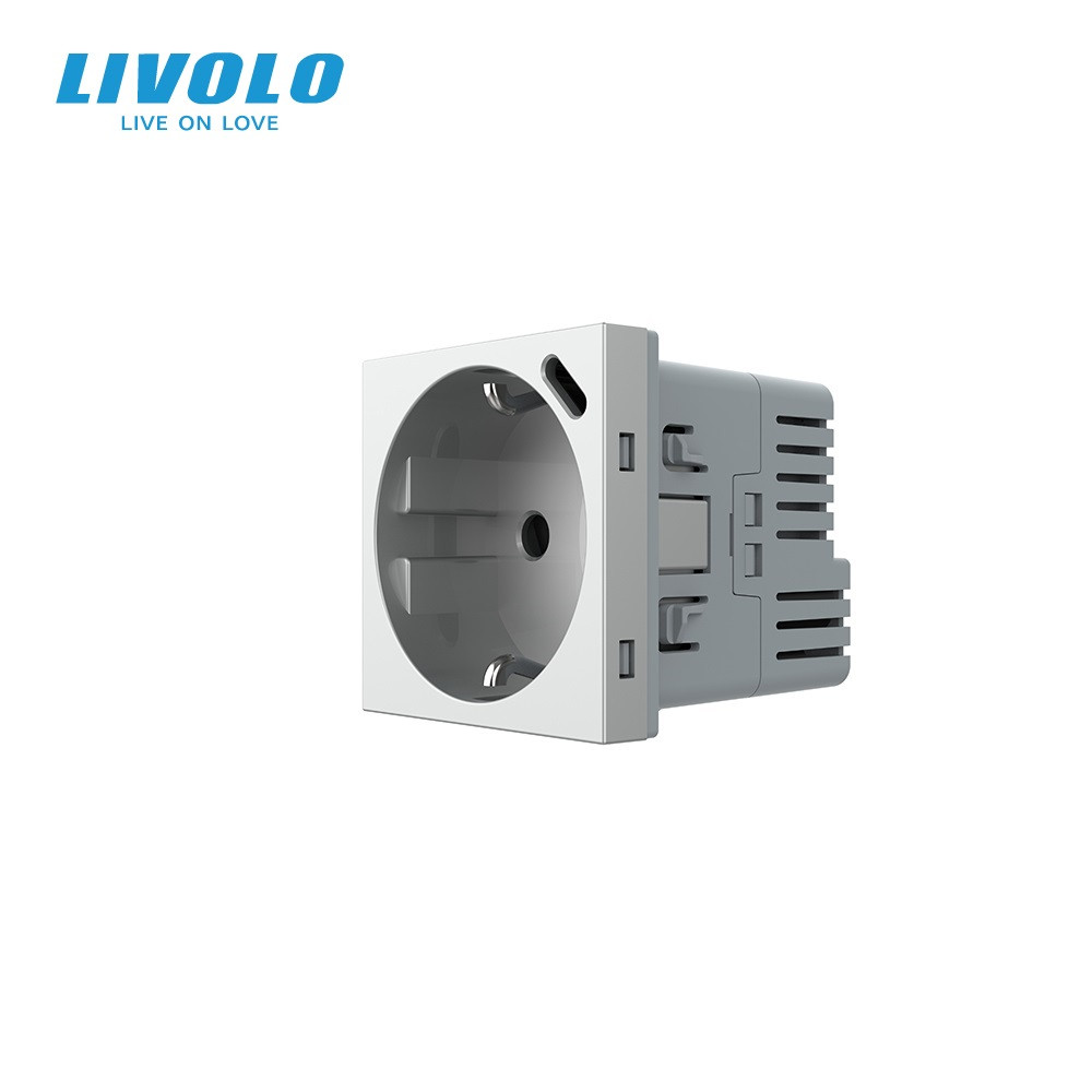 Електрична розетка LIVOLO з USB Type-C PD 18Вт, швидке заряджання iPhone, сіра, 16А 230В, із заземленням, шторки, модуль (VL-FCTF16A.UC18W-2IP) Коломыя - изображение 1