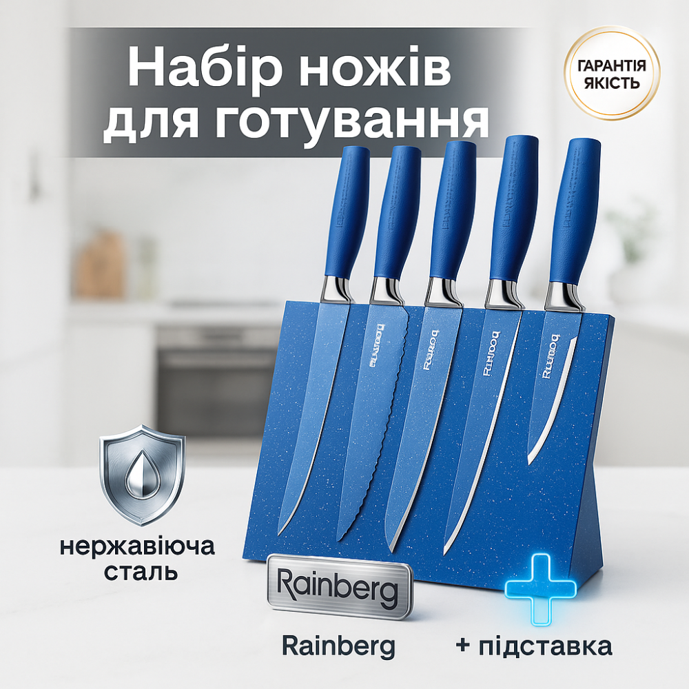 Набір ножів Rainberg RB-2322 з нержавіючої сталі з магнітною основою Blue BG-94 Львів - фото 12
