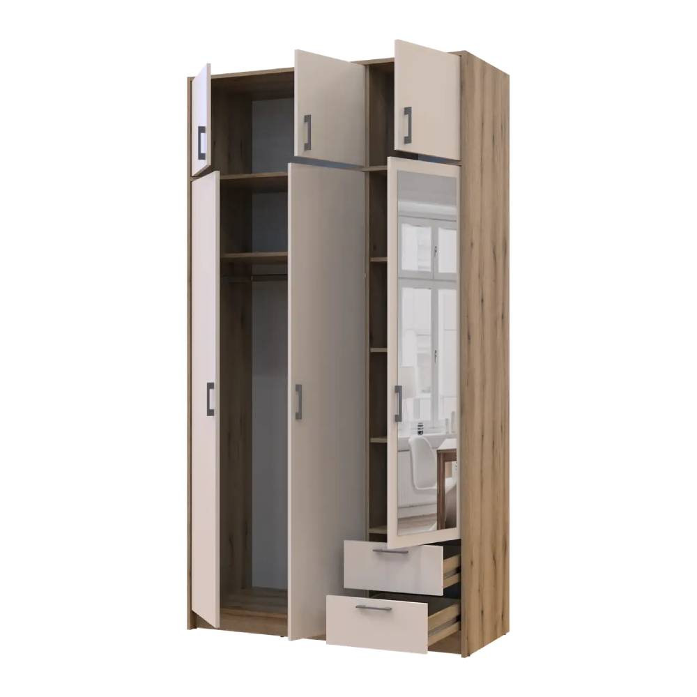Шафа для одягу Doros Ронді з антресоллю і дзеркалом Дуб Артизан/Кашемір 3ДСП 121х52х236 DRS-011679 (80737821) Львів - фото 2