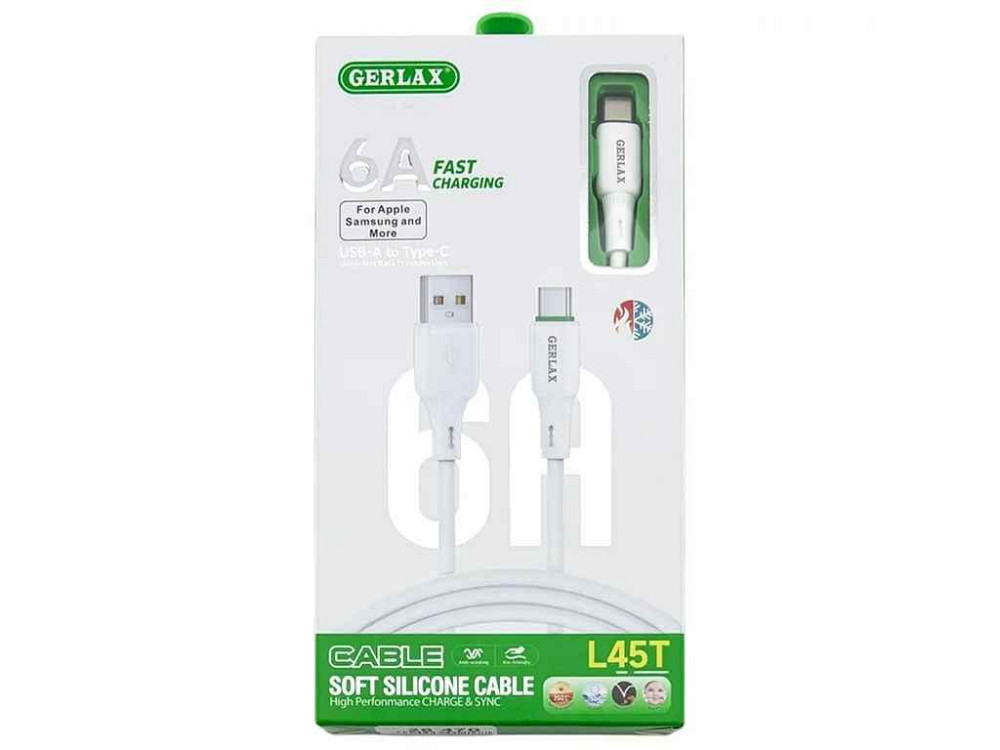 Кабель USB - Type-C L45T 6A силікон білий 1м ТМ GERLAX Київ - фото 1