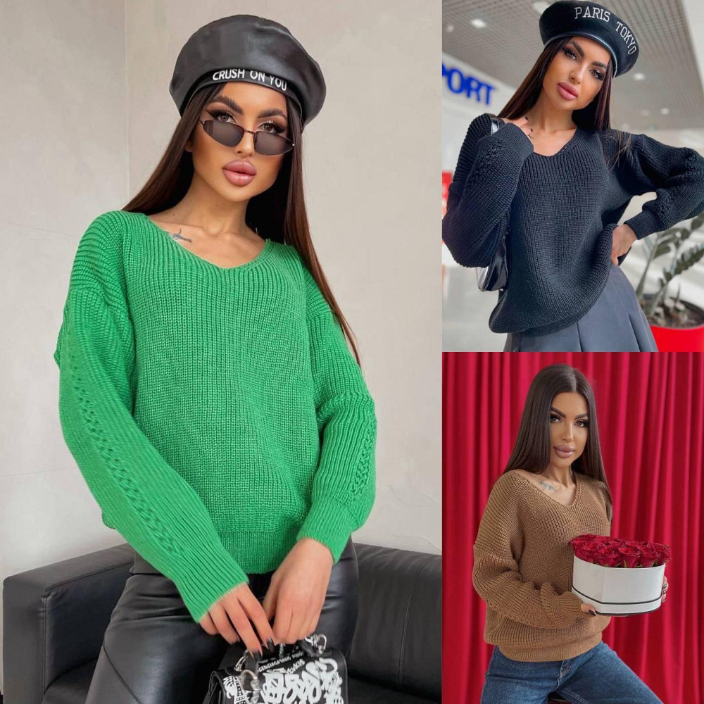 Жіночий модний светр однотонний з V-подібним вирізом. Київ - фото 6