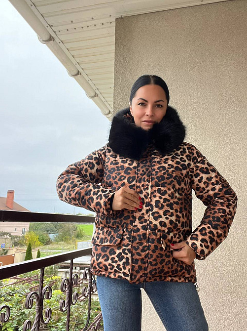 Куртка жіноча Lady Yep 9063 подовжена леопардовий принт з капюшоном хутро, коричневий, 44 Київ - фото 7
