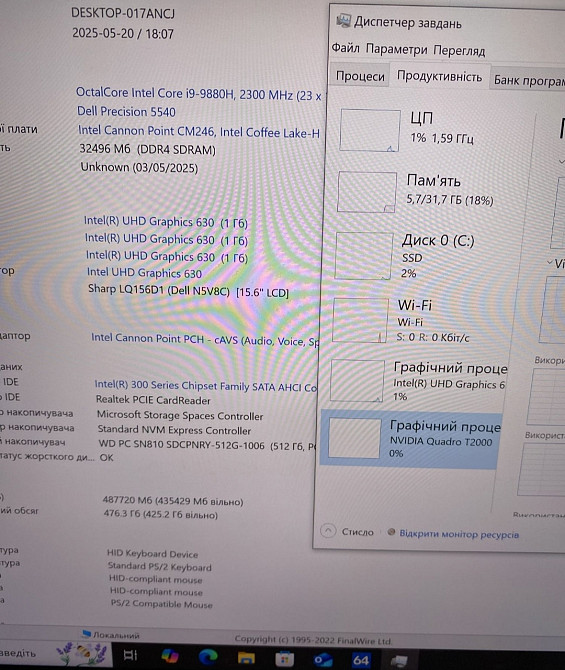Ноутбук DEll Precision 5540 i9-9880H/ 32/512Gb. 4K Touch IPS 15.6
