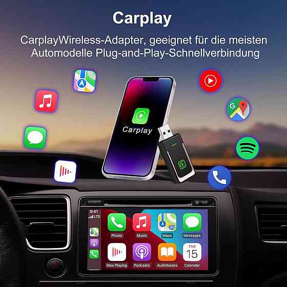 CarPlay адаптер, переходник с проводного на беспроводной карплей Android Auto для iOS 10+, Android 11+ черный Киев