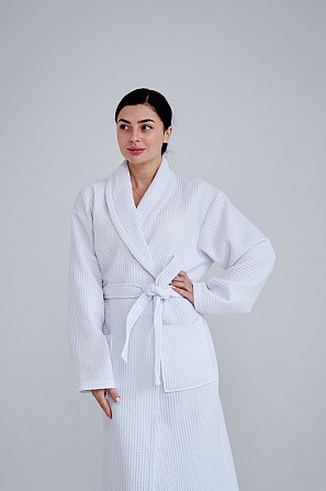 Жіночий вафельний халат Ideal Textile довгий білий М Чернівці - фото 2